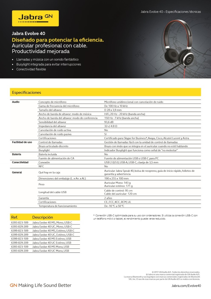 Jabra Evolve 40 MS Mono, USB