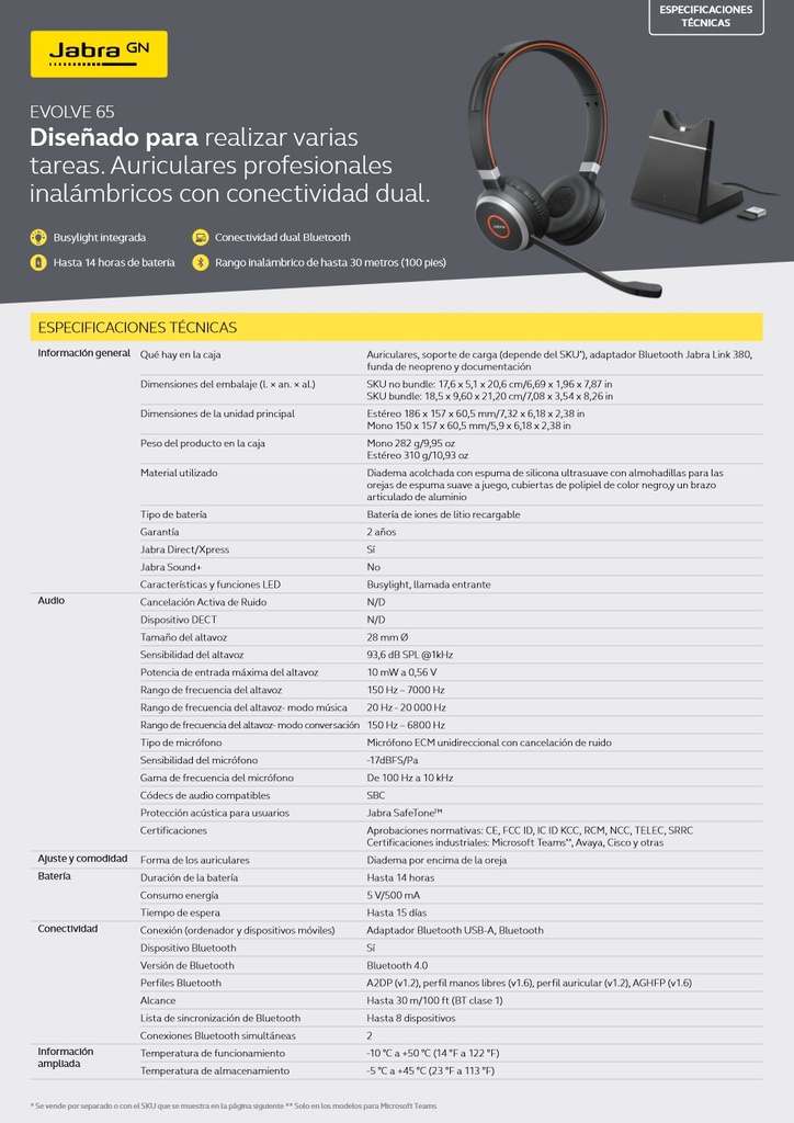 Jabra Evolve 65 SE MS Mono, Bluetooth