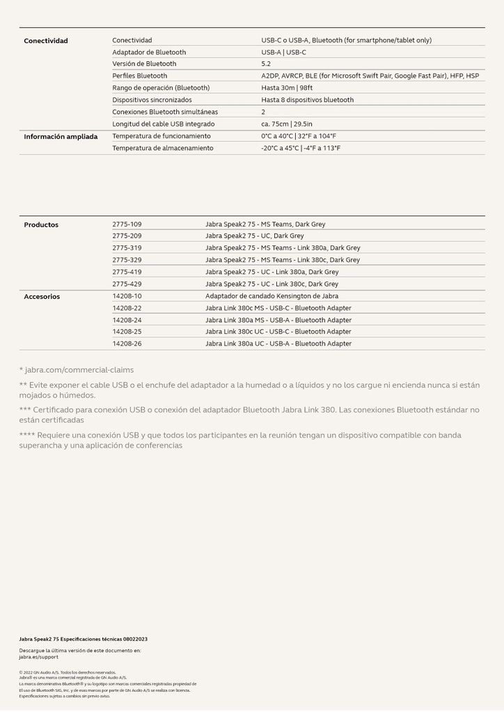 Jabra Speak2 75 MS Link 380a, Bluetooth